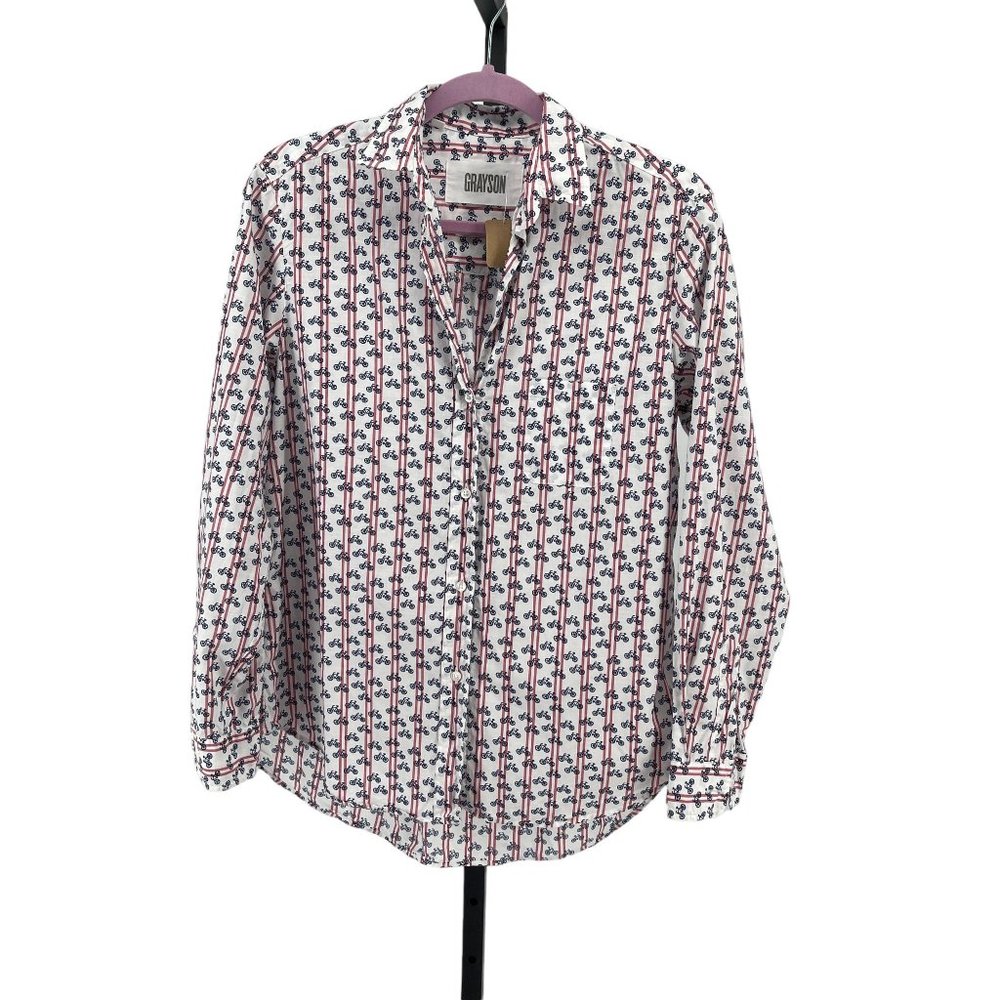 Anthropologie Grayson The Hero Victoria Bike Button Up Top Bicycles Womens 8/10 - Picture 2 of 9
